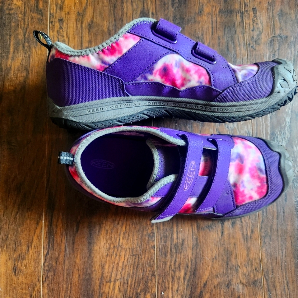 Keen Purple and Pink Sneakers with Velcro Straps Youth Size 6 Hiking Shoes